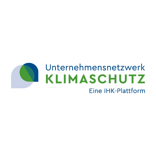 Bild des Logos der IHK-Plattform "Unternehmensnetzwerk Klimaschutz" mit einem farbigen grafischen Element.