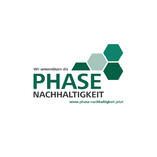Bild des Vereinslogos "Phase Nachhaltigkeit" mit grafischen Elementen und dem Slogan "Wir unterstützen die Phase Nachhaltigkeit".